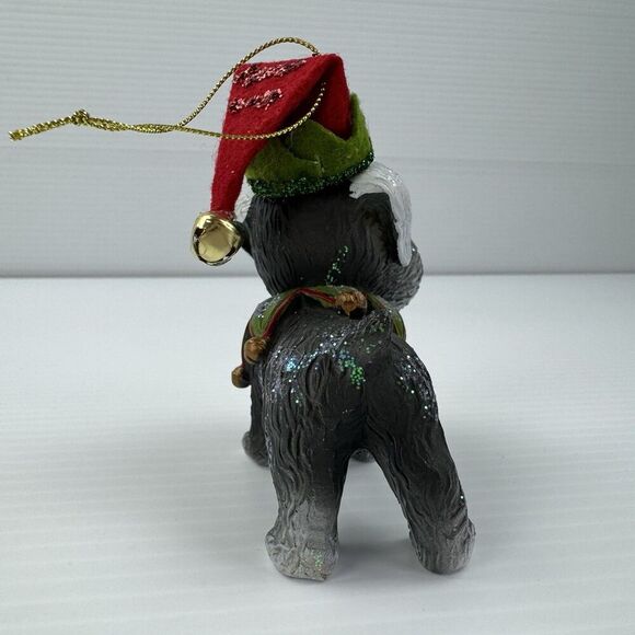 Schnauzer Dog Christmas Ornament - Wearing Santa Elf Hat & Collar - Picture 6 of 12